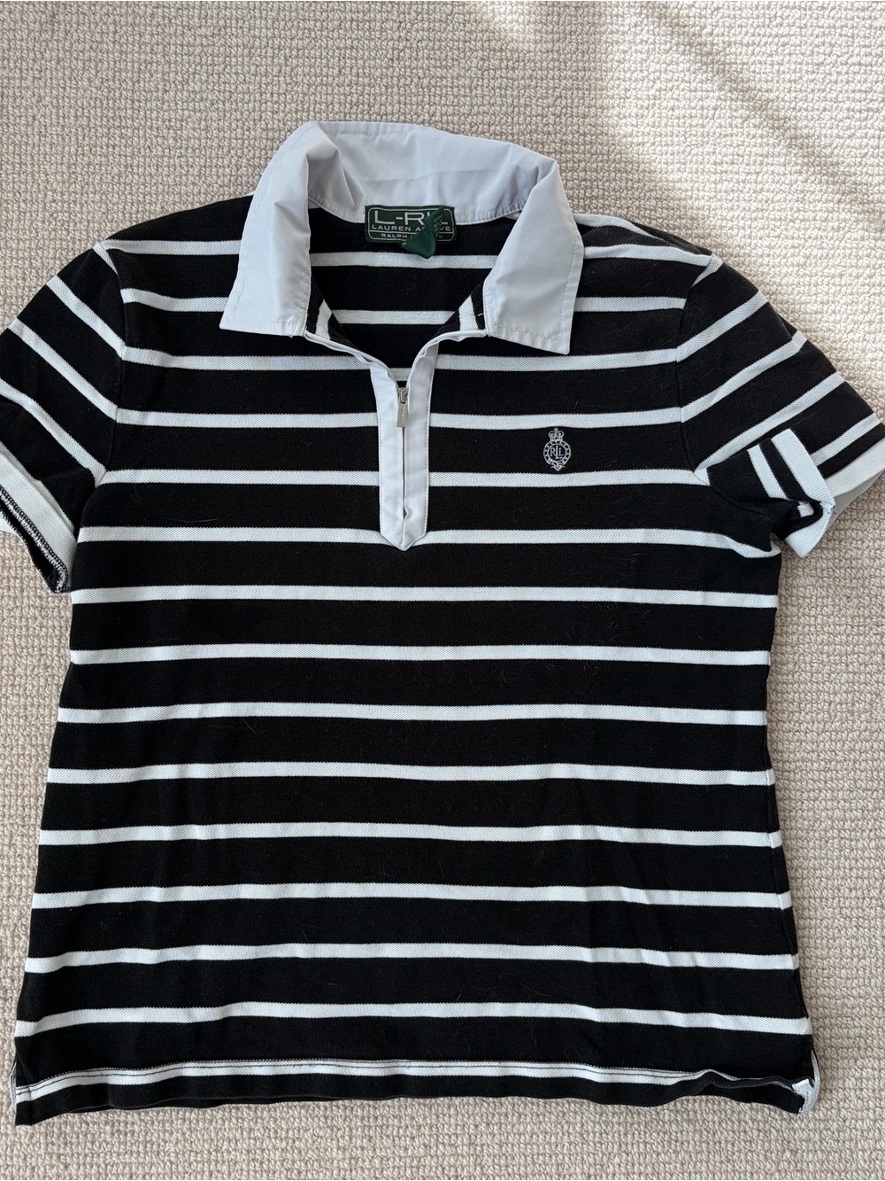 Ralph Lauren Black & White Striped Polo with Contrast Collar